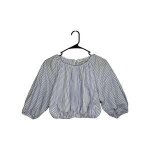 Petal + Pup Blue Stripe Balloon Sleeve Crop Top – Size XL